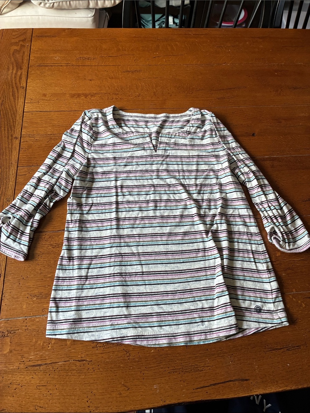 Talbots Striped Tunic Top in White, Purple & Green